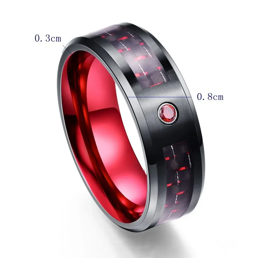 Nuncad Black 8MM Wide 3.0MM Thick Tungsten Steel Ring with Inlaid Red Carbon Fiber for Wedding Gift Size 7-12