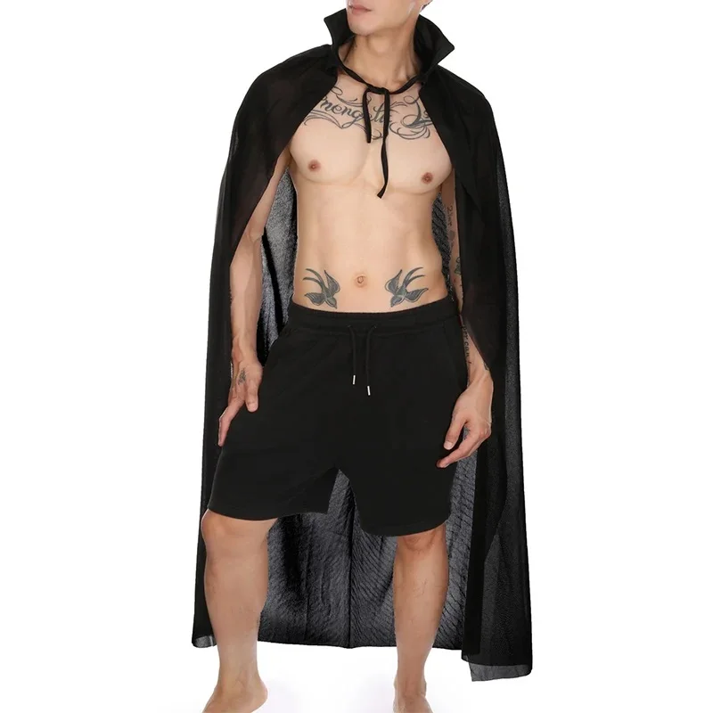 Sexy Halloween Costumes for Women and Men, Hooded Cape, Transparent, High Neck 7.0, Sex, Stage Show