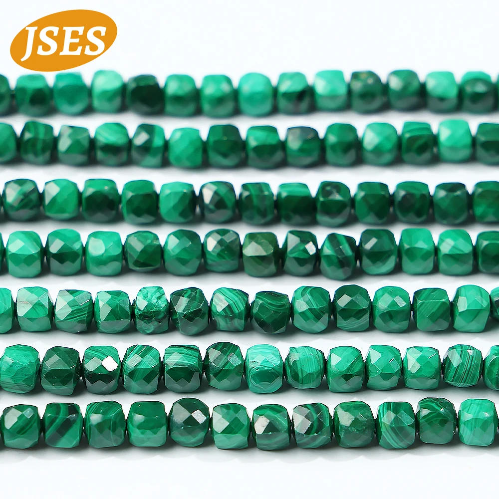 Natural Green Malachite Faceted Cube Gemstone Beads Spacer Loose Stone Beads For Jewelry Making DIY Bracelet Needlework Charms