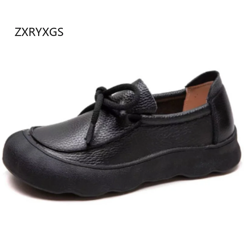 ZXRYXGS Promotion 2026 Top Cowhide Leather Shoes Comfortable Soft Sole Round Toe Women's Flats Deep Mouth Versatile Trend Shoes