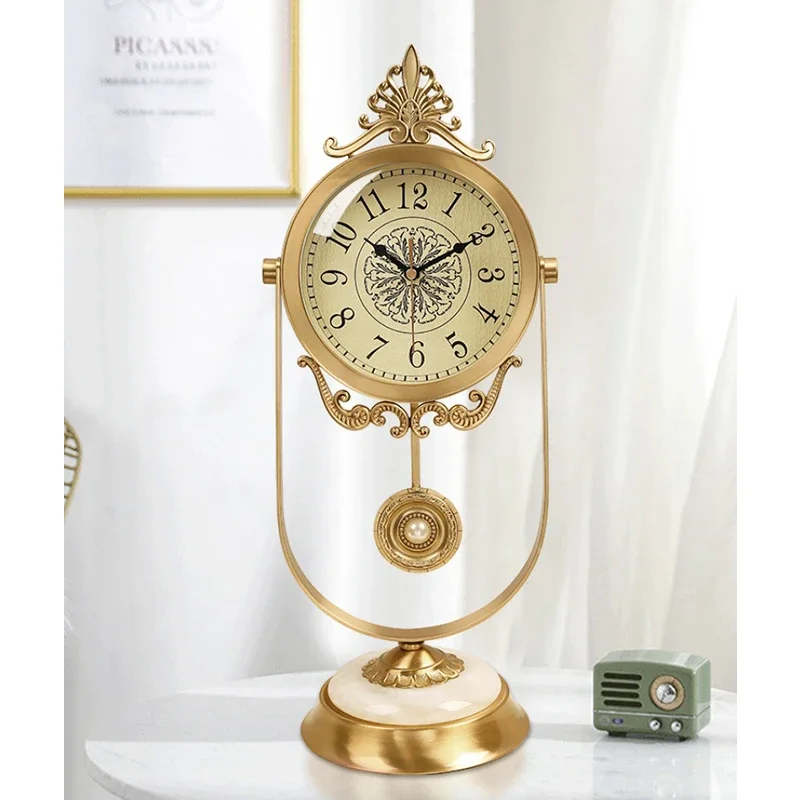 

European Luxury Pure Brass Clock Modern Simple Porch Living Room Bedroom Home Decoration Creative Table Clock Villa Ornaments