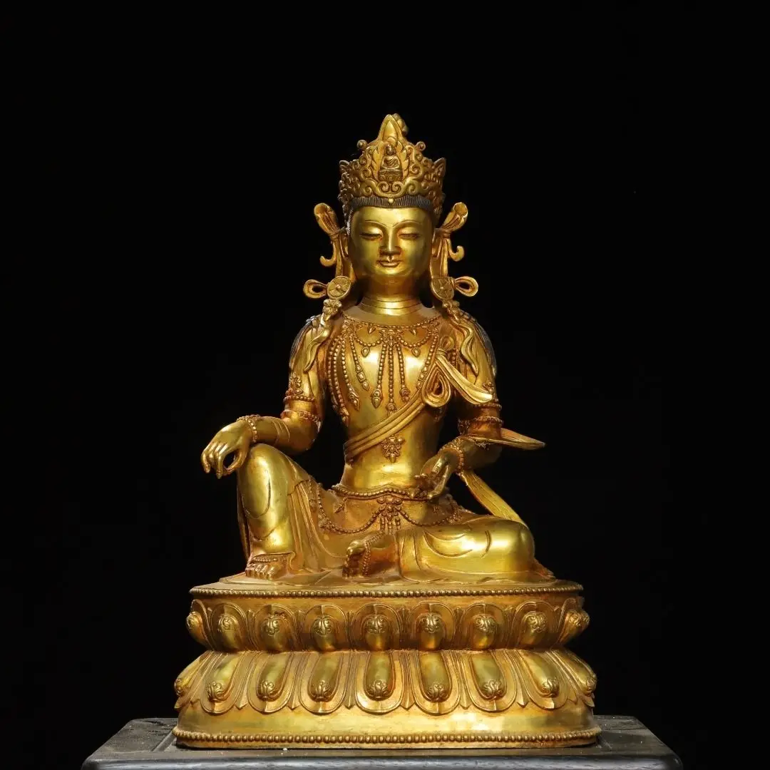 Religious copper gilt free Guanyin height 50 cm wide 32 cm thick 22 cm weight 9.8 kg