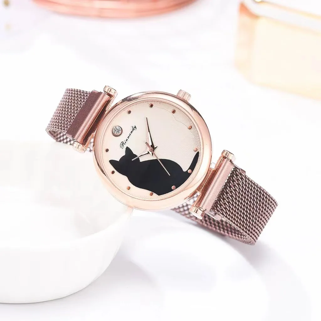 New Women Watches Cat Pattern Quartz Wristwatch for Children Girls Watch Leather Cute Cartoon Fashion Clock Relogio Feminino