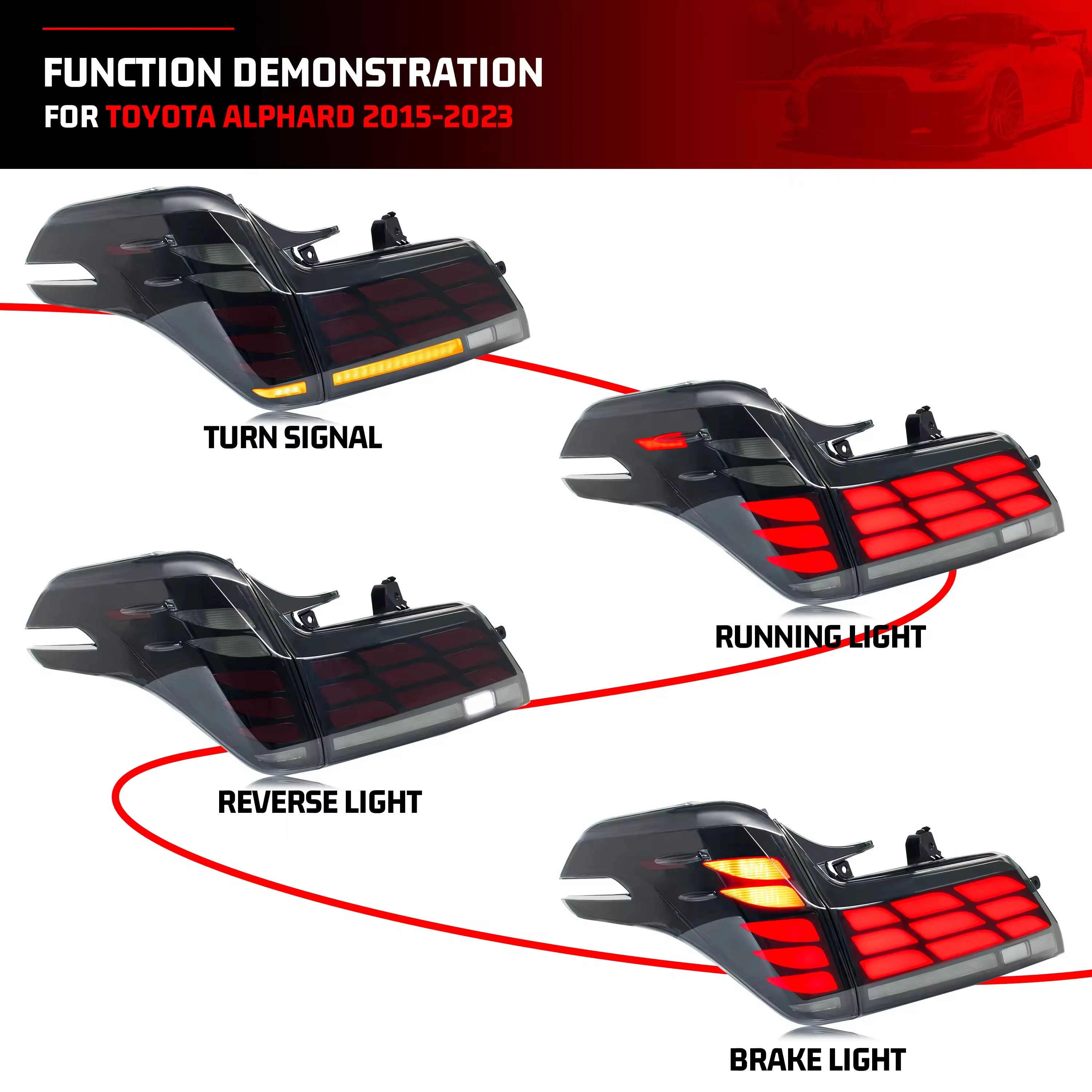 Auto Back Rear Spoiler Lamp 2015-2018 2019-2023 Year Smoke Red 12V LED Tail Lamp for ‘TOYOTA ALPHARD VELLFIR 30 SERIES 35 SERIES