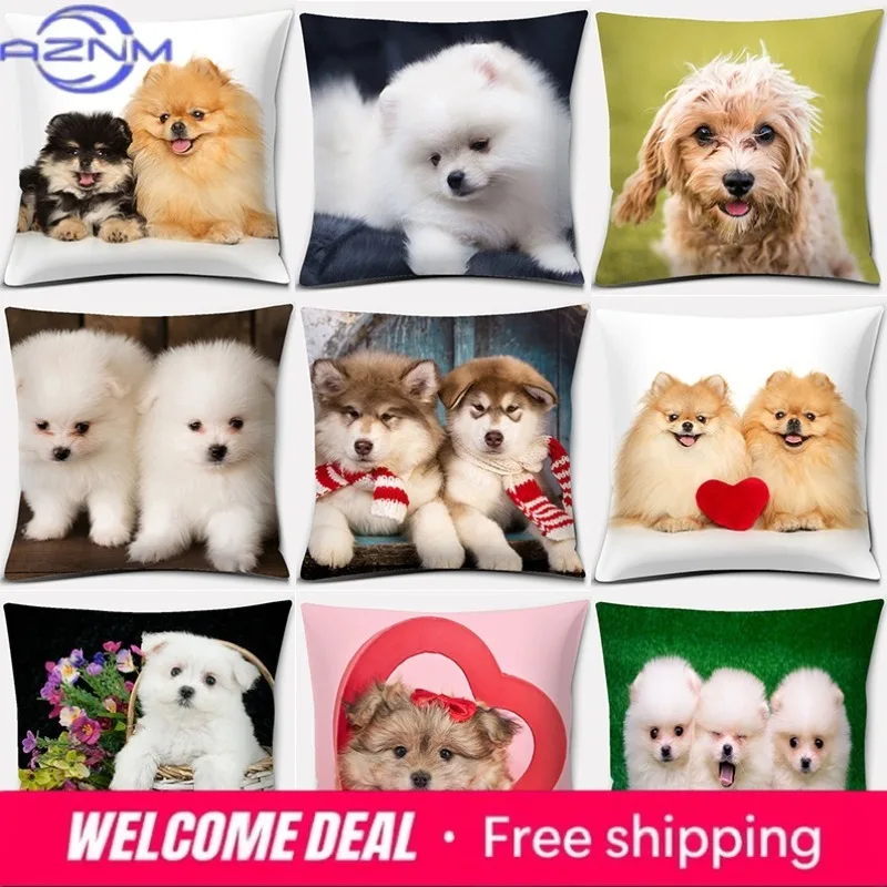 Dog Pattern Square Decorative Pillowcase Living Room Sofa Cushion Pillow  Home Decoration