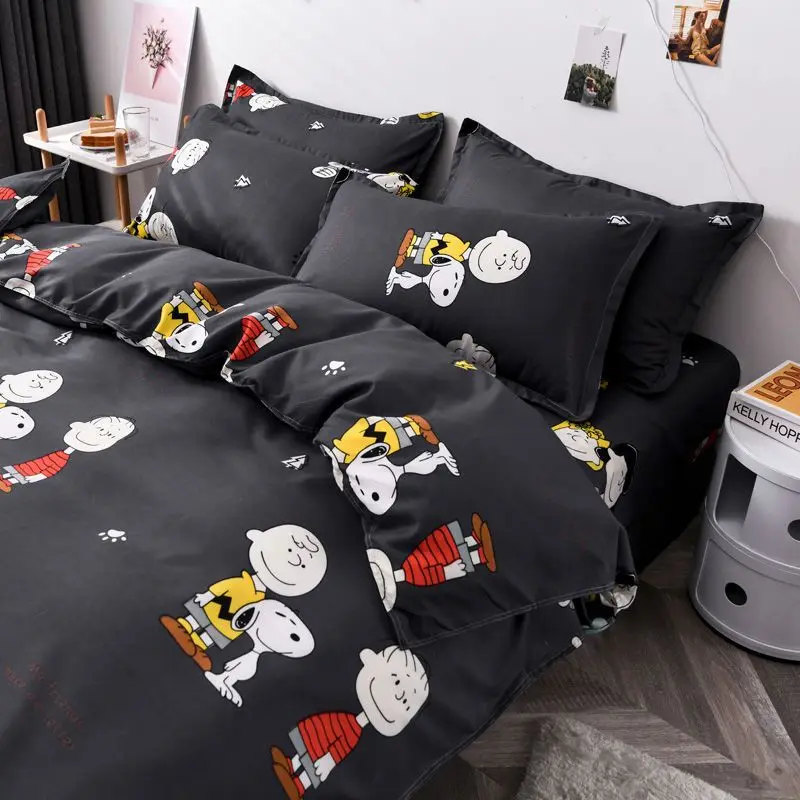 4Pcs/set Kawaii Anime Cartoon Snoopy Bedding Quilt Cover Student Bedding Soft Microfiber Bedspread Lightweight Coverlet