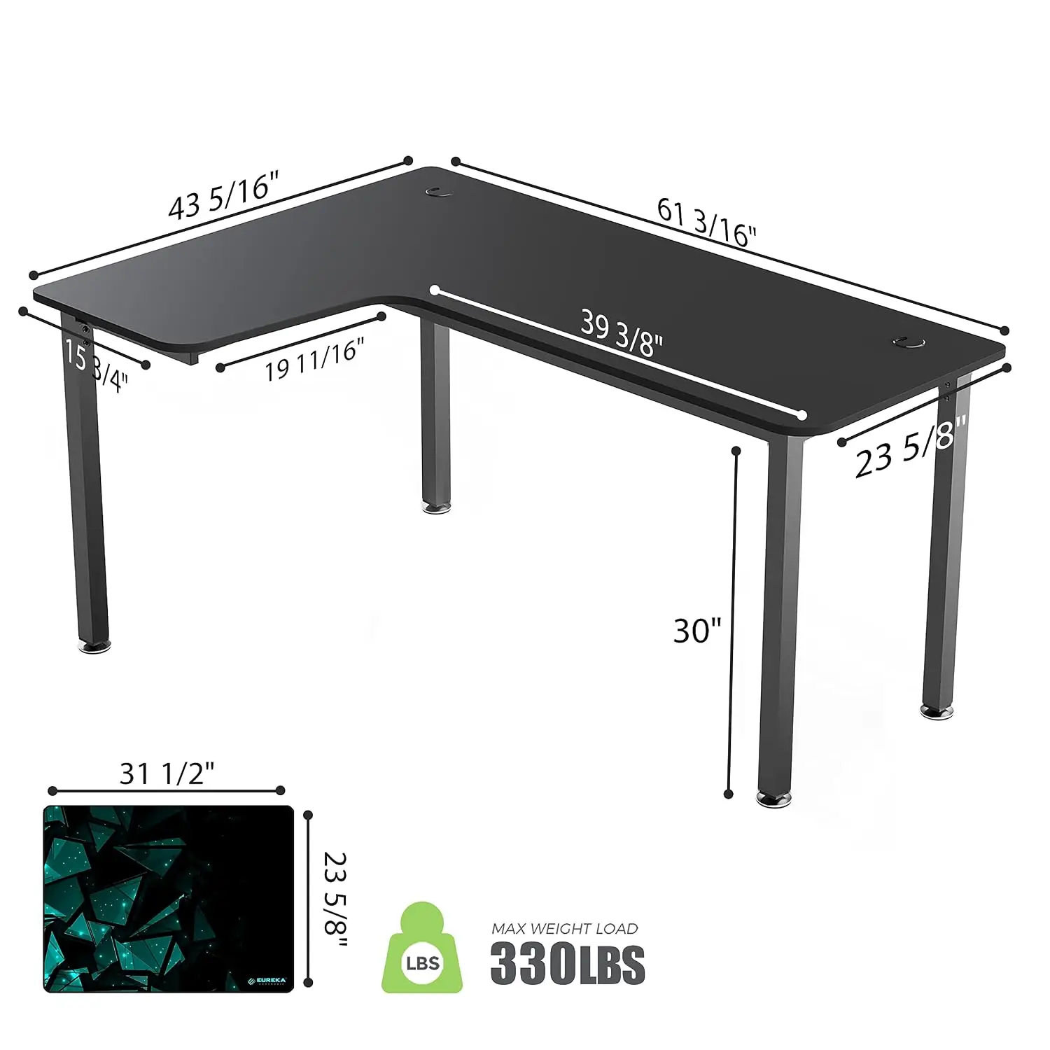 L Shaped Gaming Desk 61 Inch Corner Computer Desk With Mouse Pad & Cable Management Metal Frame Easy Assembly Left, Customized