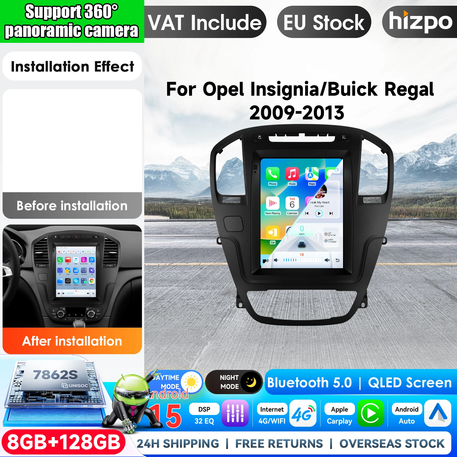 Hizpo Autoradio Android Carplay 9,7 Pollici 2Din per Opel Insignia Buick Regal 2009-2013 Lettore Multimediale Stereo Unità Principale 2Din Stereo Autoradio Navigazione GPS Sistemi Intelligenti AI per