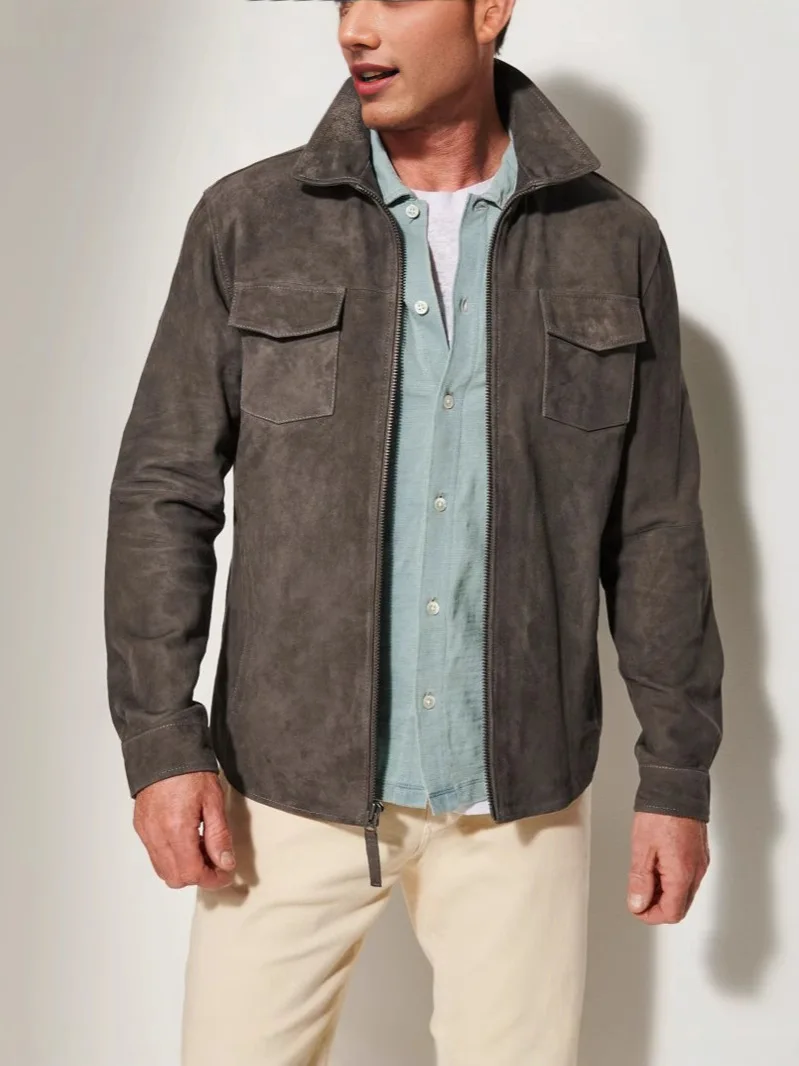 Retro Suede Lapel Jacket For Men Pilot Casual Solid Simple Loose Short Jacket Autumn And Winter