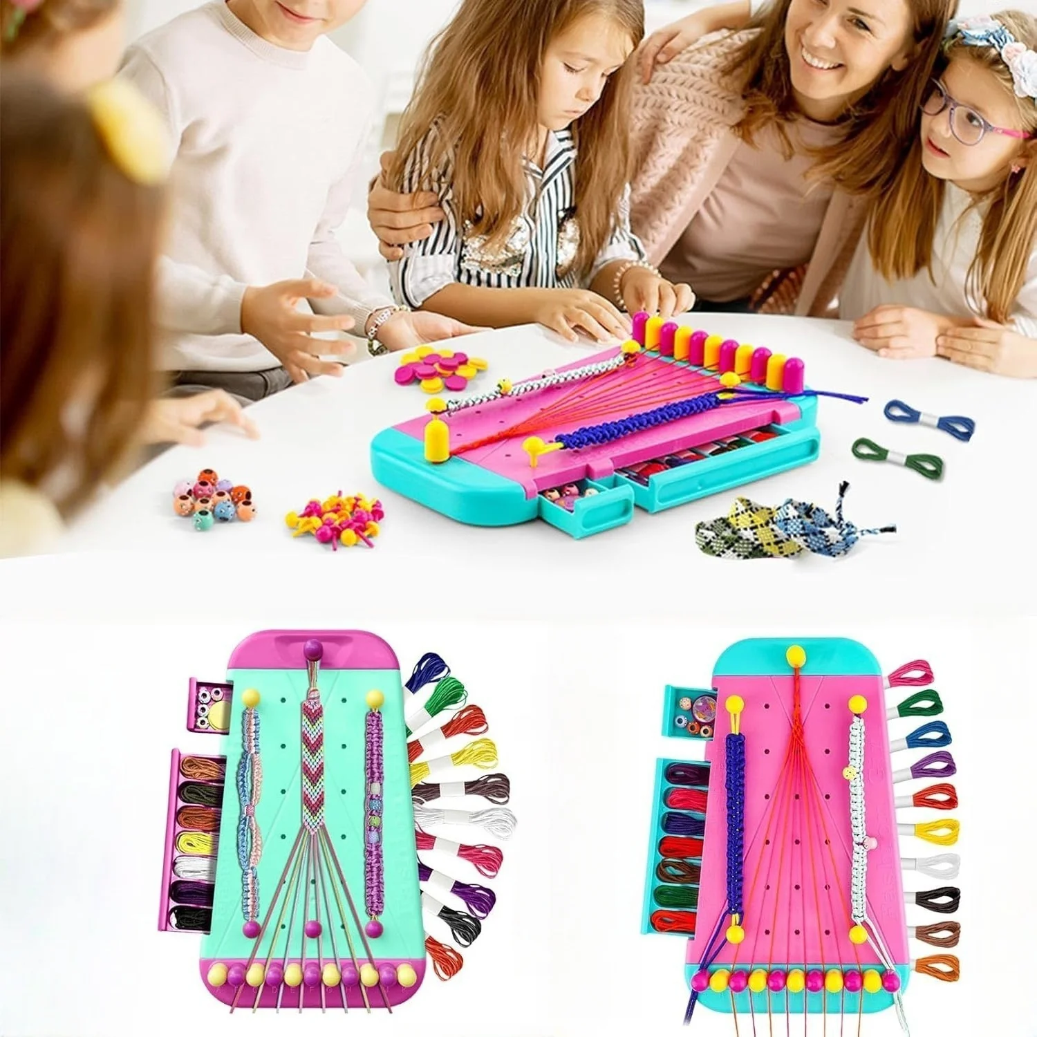 

2 in 1 DIY Friendship Hand Rope Weaver Dress Up Toy Elastic Hand Rope Bracelet Making Set Pretend Play Gift for Girls ﻿