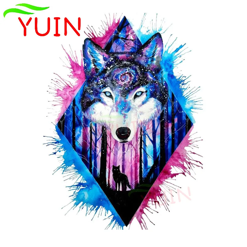 Interesting Galaxy Wolf Head Color Car Sticker Fantasy Style PVC Decorative Motorcycle Cars Accessories Waterproof Decal 15*11cm