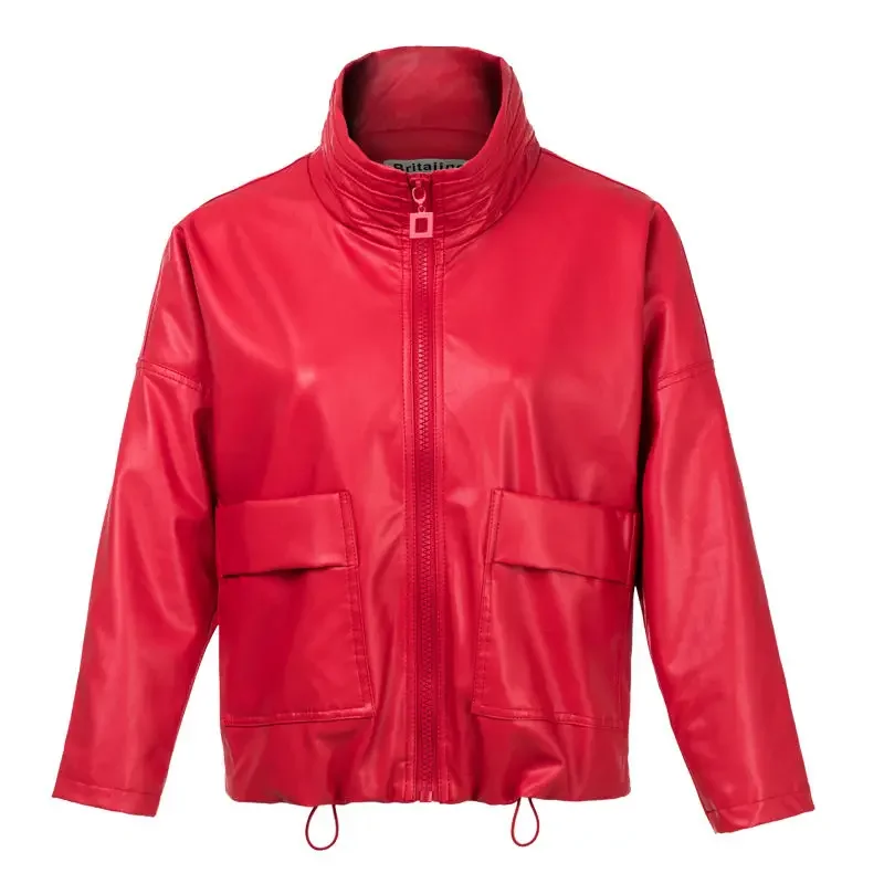 Blouson en cuir femme, court printemps et automne 2020, ample, pour moto, vêtements grande taille