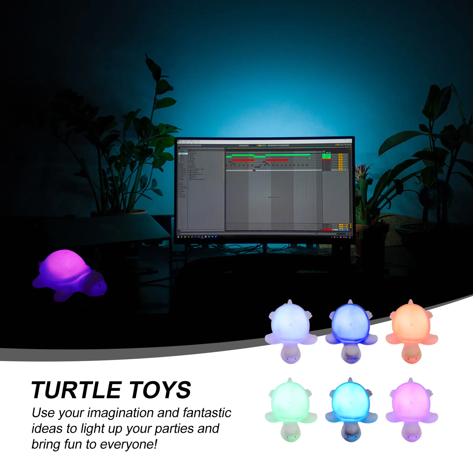 6pcs Glow-in-the-Dark LED Color-Changing Turtle Toys for Desk Decor