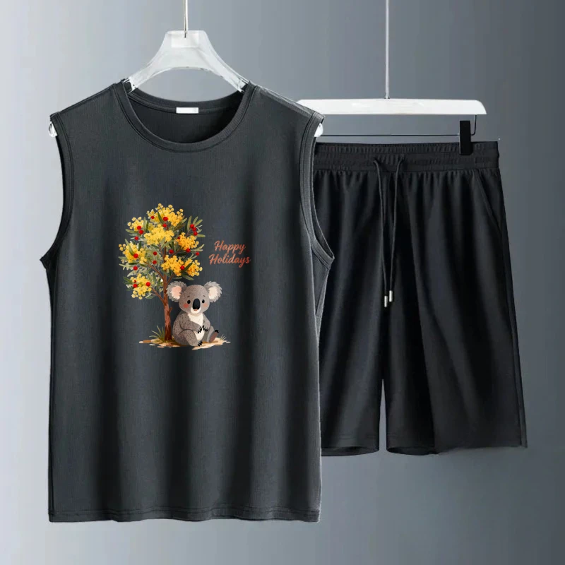 الرجال تانك الأعلى مجموعات تنفس مجموعة ملابس للرجال البوليستر بدلة على الموضة للرجل الرجال البلوز مجموعة Summe قصيرة الأكمام + السراويل #2