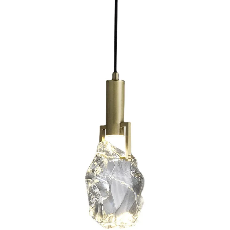 Modern Full Copper Golden Holder with Waterdrop Crystal LED Cord Hanging Light Pendant Lights For Bedroom Bedside Droplights