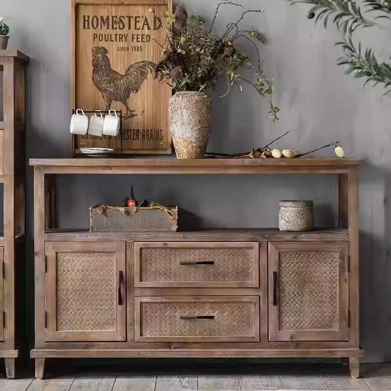 

American retro old dining side cabinet, tea cabinet, solid wood porch cabinet rack, home silent wind B & B