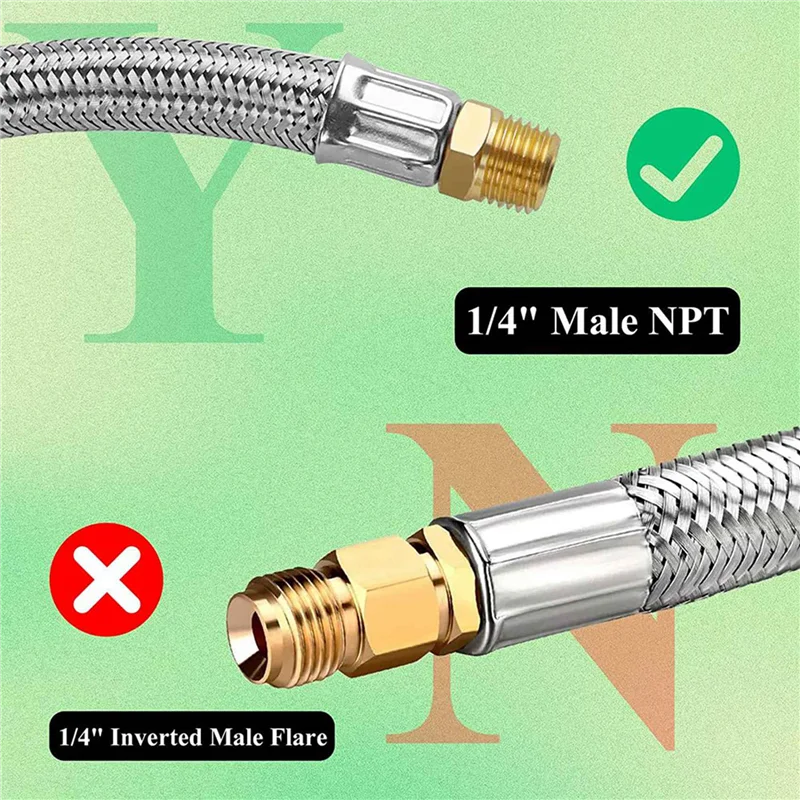 

15 Inch RV Propane Hose Pigtail With Gauge For 5-40Lb Tanks - Stainless Braided Propane Hose Quick Connect 4 Pack
