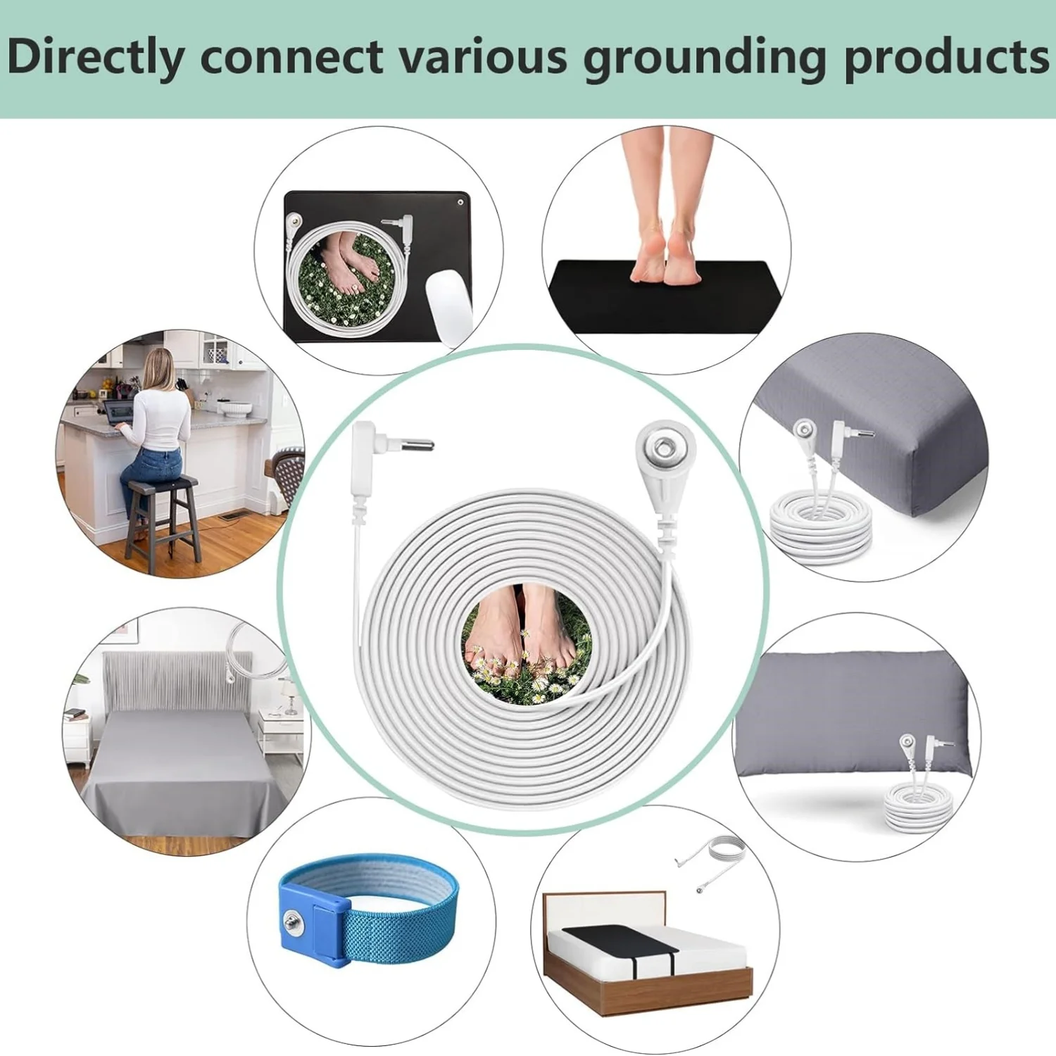 سلك أرضي بسلك أرضي ، حصيرة تأريض ، لوح ، غطاء وسادة ، استمرارية عالية ، سلك متصل بالأرض المفاجئة ، عالمي ، 5 أمتار ، قدم