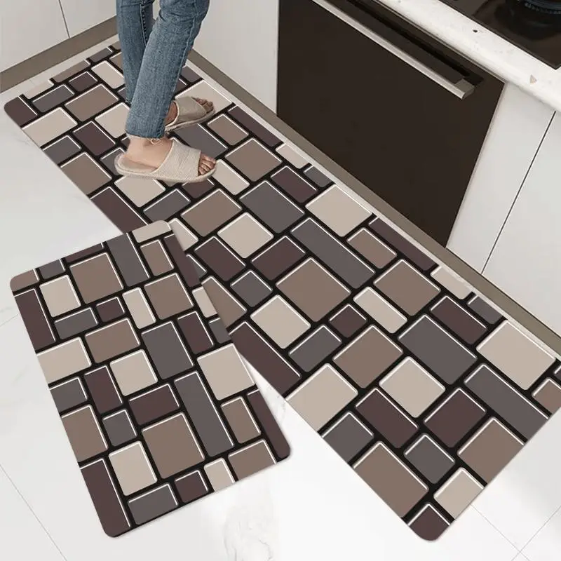 Brown Brick Print Kitchen Rug, Non-Slip Cushioned Comfort Standing Mat, Heavy Duty Floor Carpet for Home Sink Laundry, 1PC