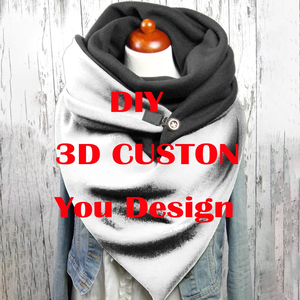 Sciarpa e scialle casual autunnali e invernali stampati in 3D con design personalizzato fai-da-te per le donne Drop Shipping