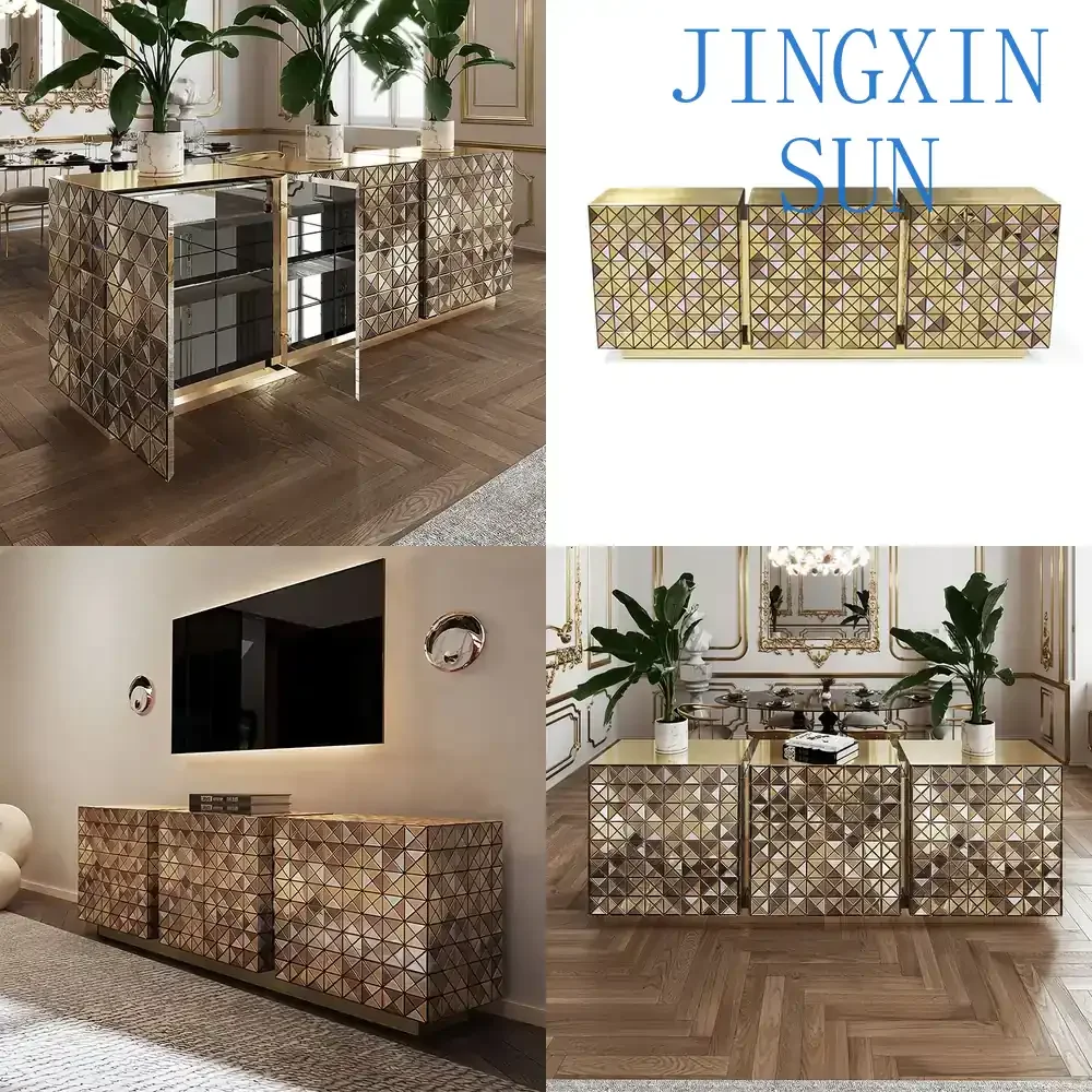 High-End Villa Light Luxury Creative Entrance Cabinet for Art Painting Decorative Solid Wood Dining Side Storage Cabinet for