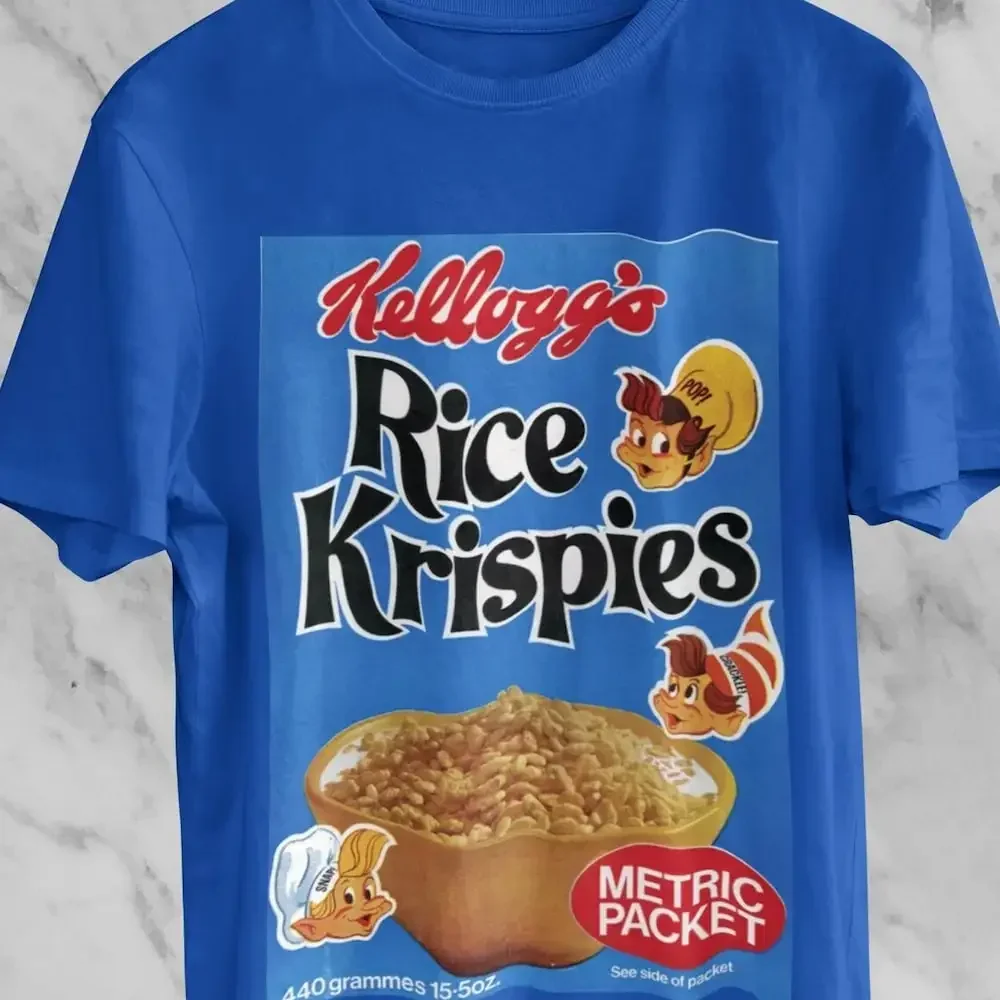 Camiseta de arroz Krispies, camisas divertidas de mordaza, camiseta divertida con broche de cereales Crackle Pop para parejas, regalo Vintage bonito