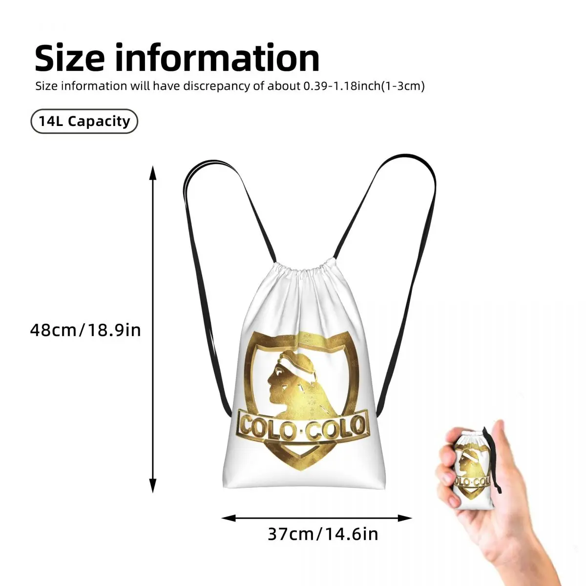 My Golden Santiago Football Colo Barra Brava Chile Drawstring Backpack Sports Gym Bag Portable Travel Drawstring Bag Men Women