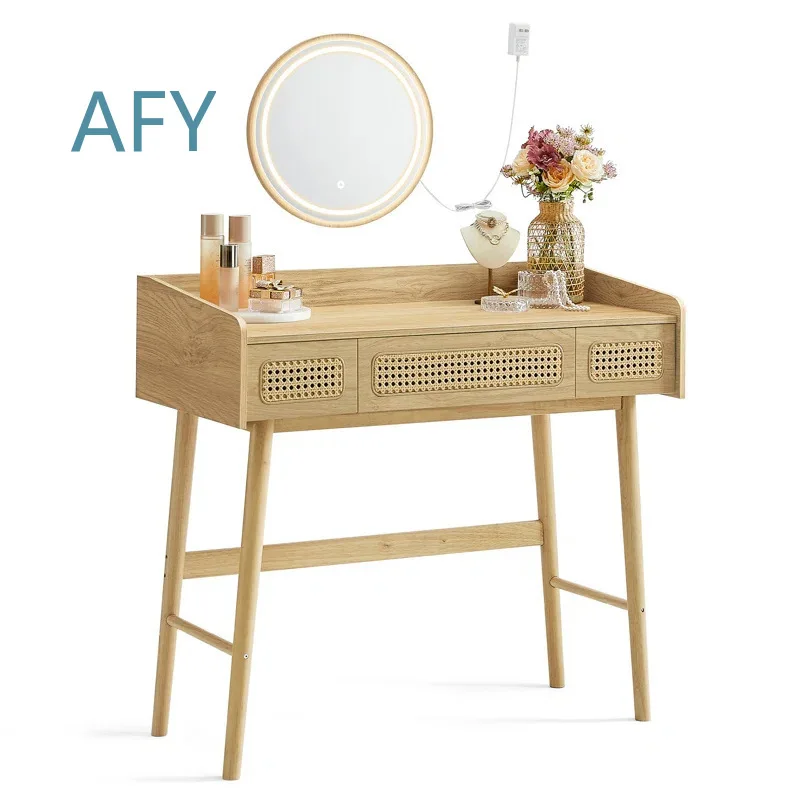 Rattan Dresser for Amazon Cross Border Supply Factory Wholesale Foreign Trade Hot Sale Panel Furniture Makeup Mirror for Home