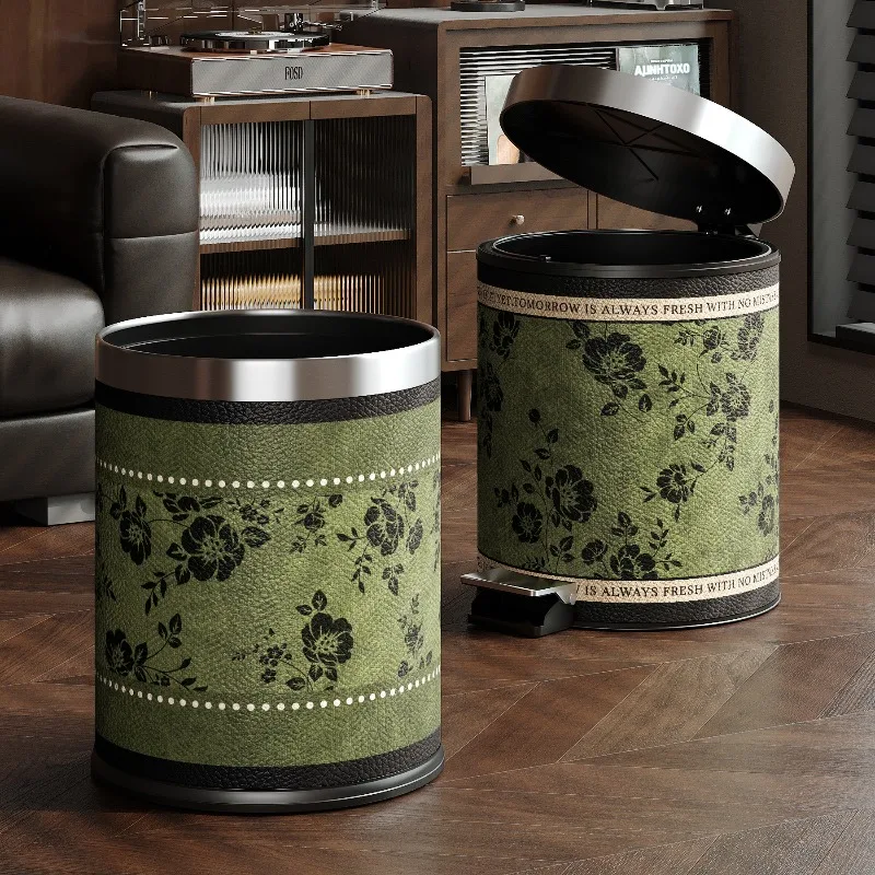 

Retro High-value Trash Can Household Bedroom Retro Large-capacity Paper Basket Living Room Storage Bucket Waste Bins
