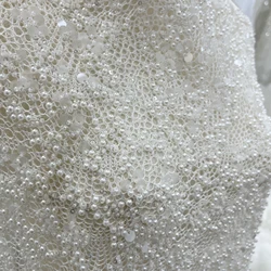 Luxury Sequins Beads Pearls Embroidery Lace Fabrics Wedding Dresses Fabric Designs