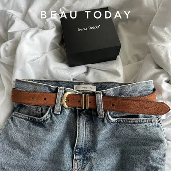 BEAUTODAY Cinture da donna in pelle crosta fibbia dorata Trendy versatile cinturino in vita accessori cinture casual femminili fatte a mano 91118
