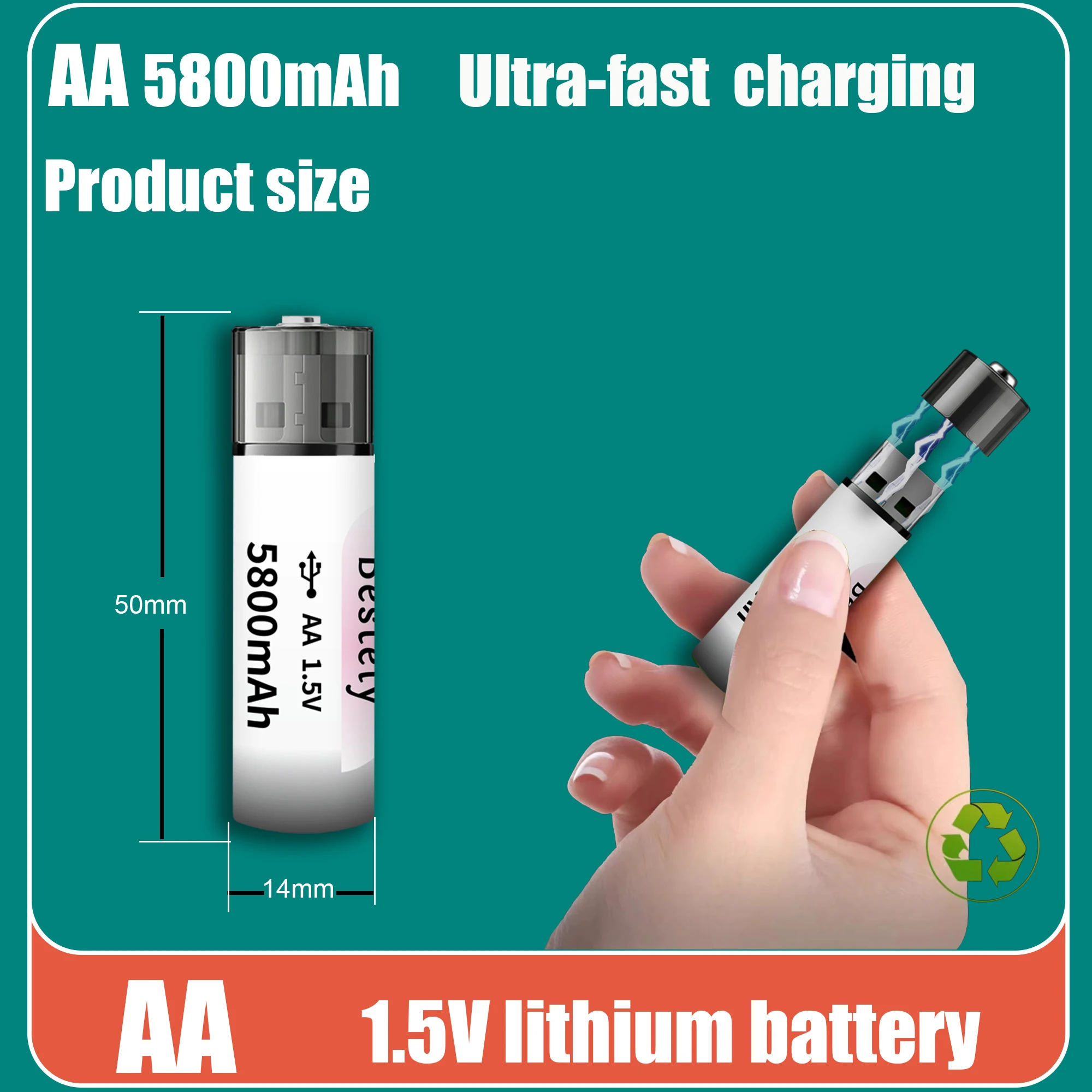 1.5V  USB Rechareable AA Lithiugm  Battery, 2025 New High capacity 5800mAh Fast charging controller for mice