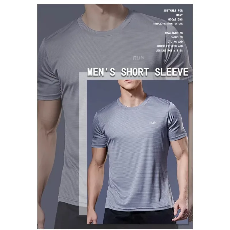 Striped Simple Running Short Sleeve Light Sweat Wicking Fabric Daily Walking Running Gym Casual Breathable Sports Top