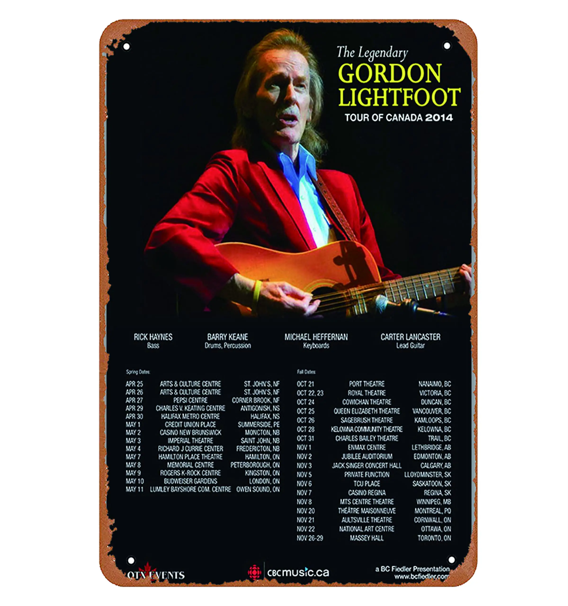 Gordon Lightfoot (2014) Poster Metal Sign Tin Metal Retro Wall Decor for Home,Street,Gate,Bars,Club,Restaurants,Cafes,Store Pubs