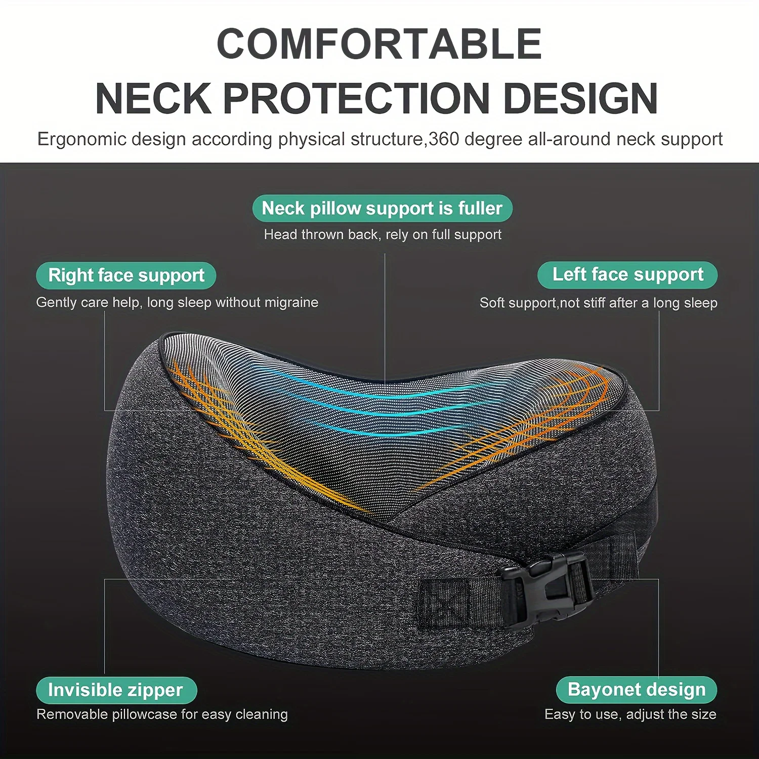 ComfortMax Travel Pillow - Premium Memory Foam Neck Support - ° Adjustable, Luxuriously Soft & Breathable - Machine Washable fo