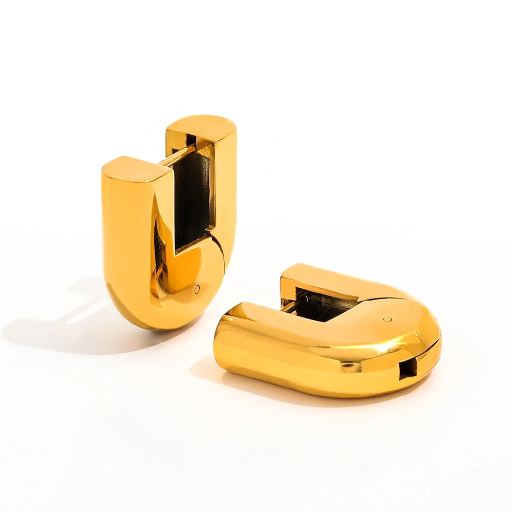 

Joolim Jewelry High Quality PVD Wholesale Non Tarnish Fashion Simple Hollow U-shaped Huggie Stainless Steel Earring for Women