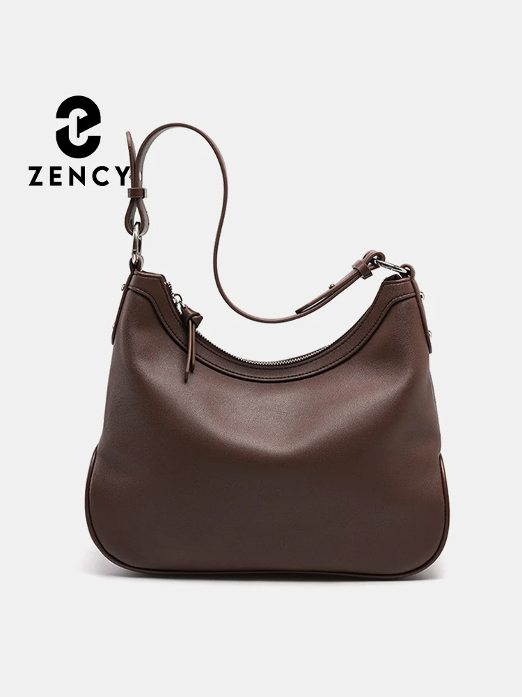 Zency New Half-moon For Women Underarm Hobo Bag  Genuine Leather Handbag Shoulder Crossbody Solid Bottom Retro Purse For Girls