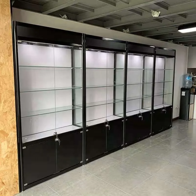 (Customized) cheap smoke shop showcase with LED light lockable aluminum display cabinet display