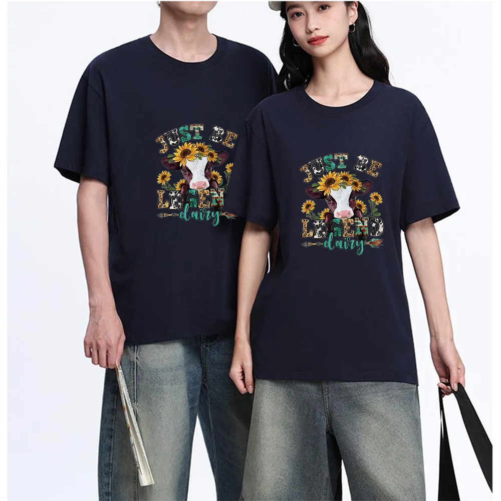 Cow Sunflower Legend Dairy Printed T Shirt Breathable Fabric S-XXL Personalized Custom Casual Short Sleeve Tee Aesthetic Graphic