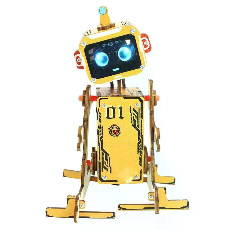 1 Zestaw Edukacyjnych Klocków Konstrukcyjnych Zabawka do Składania DIY Robot Naukowy Puzzle Drewniane 3D Robot Aktywowany Głosem Zestawy STEM dla Dzieci i Nastolatków