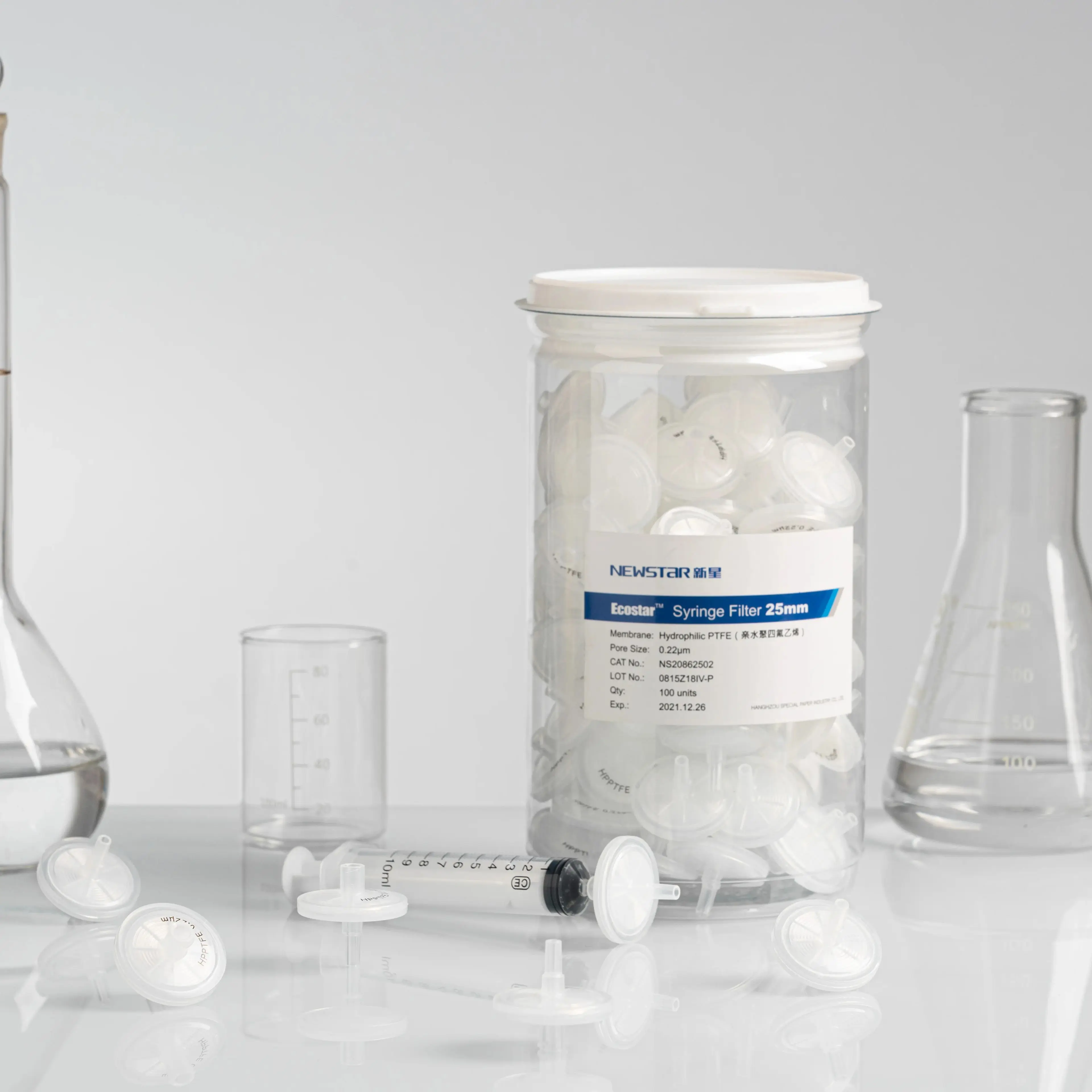 

Hydrophilic PTFE Syringe Filters Ultrasonic Welded Pore Size 0.22um 0.45um Diameter 4mm 13mm 25mm 33mm HPLC Lab Filtration