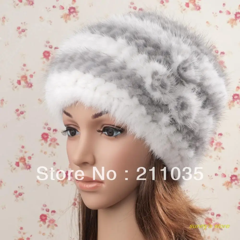 

Women's Thermal Mink Hat Knitted Beret Rose Mink Cap Warm Fox Fur Skullies Beanies Hats Qc Winter