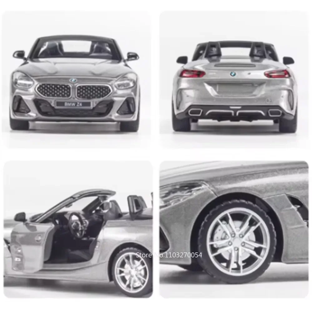 1:30 BMW Z4 M40I Car Model Toy Diecast Alloy Convertible Sound Light Pull Back Door Opened Rubber Tire Toy Birthday Gift for Boy