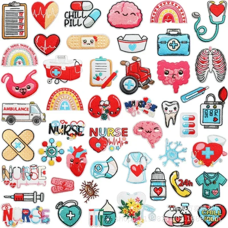 Medical Equipment Embroidery Cloth Sticker Ambulance Cartoon Human Organ Embroidery Label Pill Tooth Embroidery Stamp