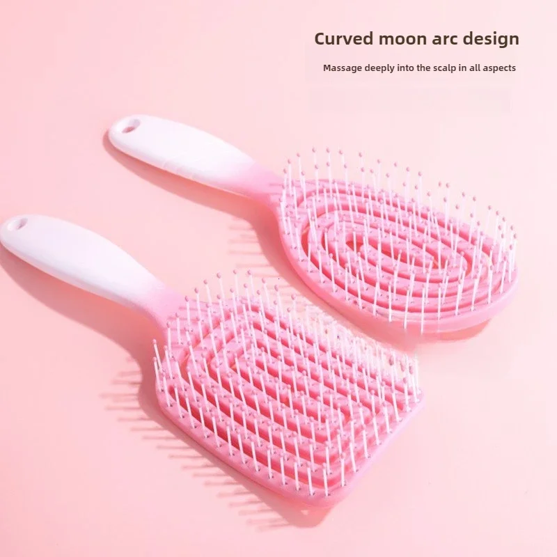 Gradient Color Hollow Out Massage Comb Detangling Hair Brush Wet Curly Hair Brushes Barber Comb Home Women Hair Styling Tools