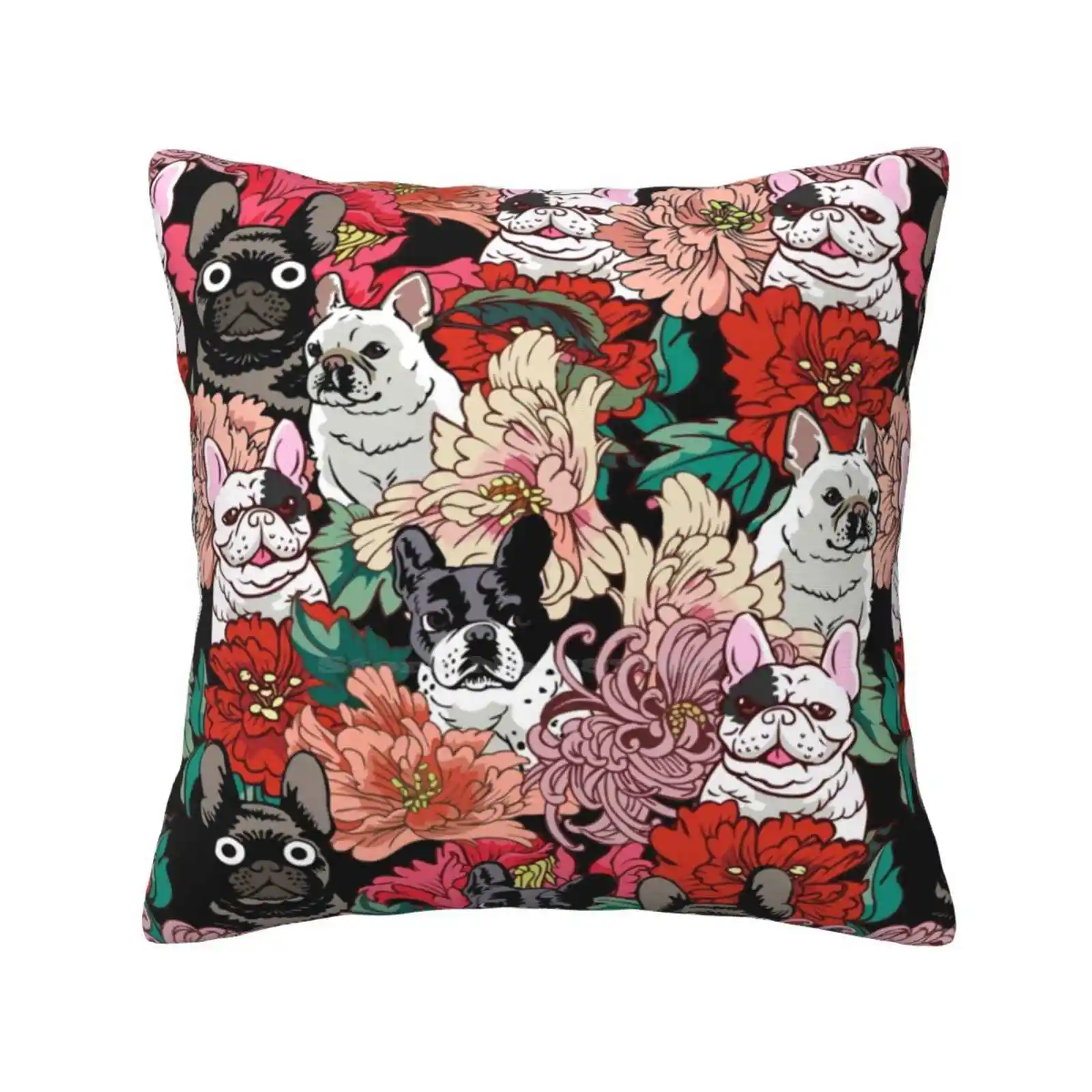 

Because French Bulldog Home Sofa Car Cushion Cover Pillowcase French Bulldog Flower Pattern Botanical Frenchie