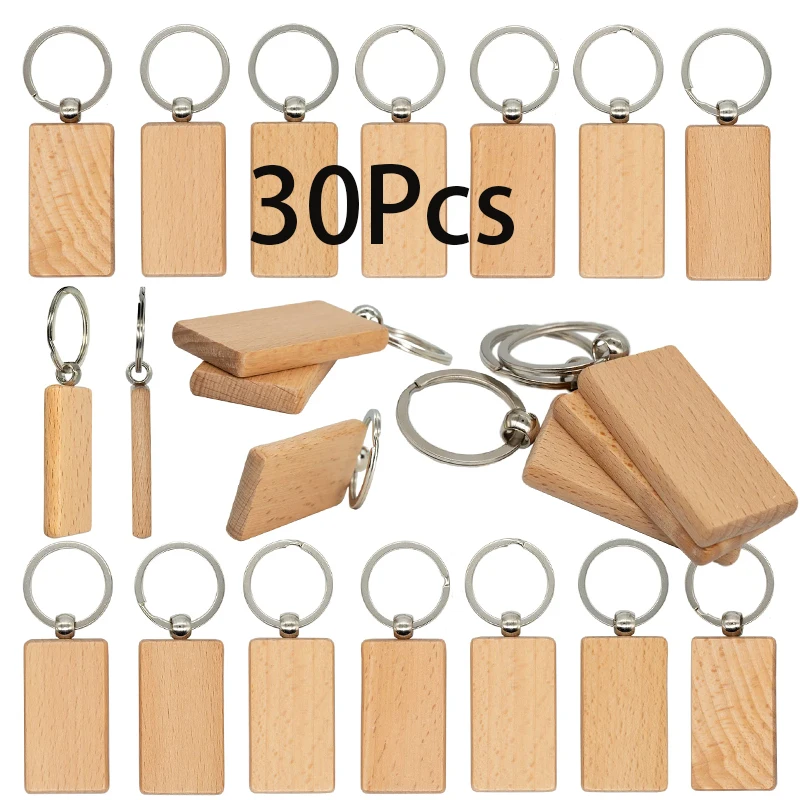 

30Pcs Wood Keychain Wooden Keychain DIY Crafts Wood Key Tag for Pet Bag