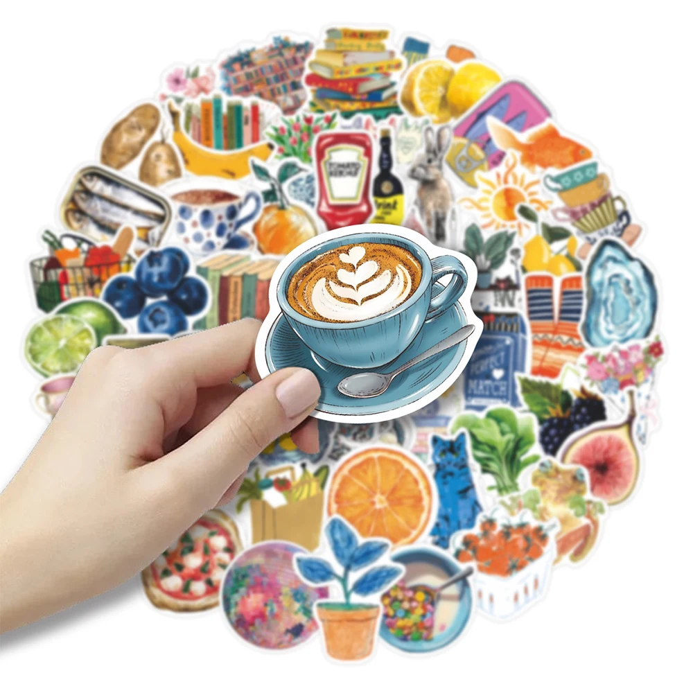 10/30/55pcs Creative Retro Mediterranean Food Aesthetic Stickers Waterproof DIY Suitcase Notebook Laptop INS Cartoon Sticker Toy