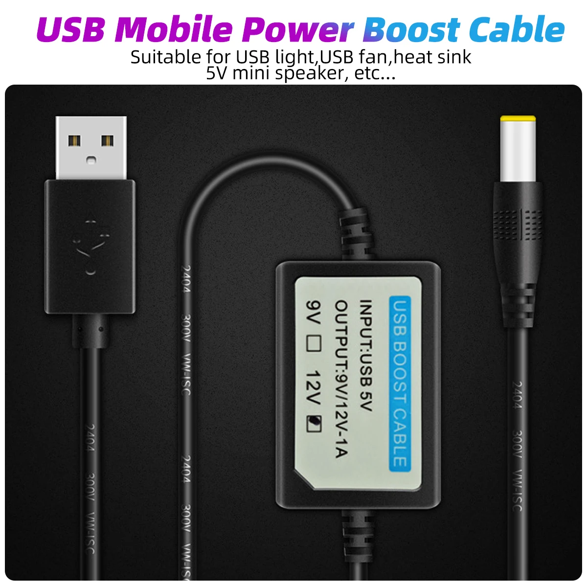 부스트 변압기 구성 요소가있는 DC 5V-DC 9V/12V USB 케이블, USB 충전 전원 부스트 스텝 업 케이블 USB 컨버터 어댑터 와이어