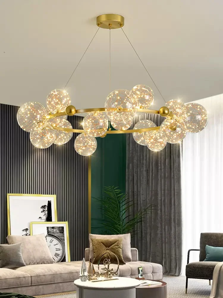 

Nordic Modern Ring Pendant Lamp LED Glass Ball Chandelier Gold Bedroom Parlor Dining Hanglamp Home Decoration Indoor Lights